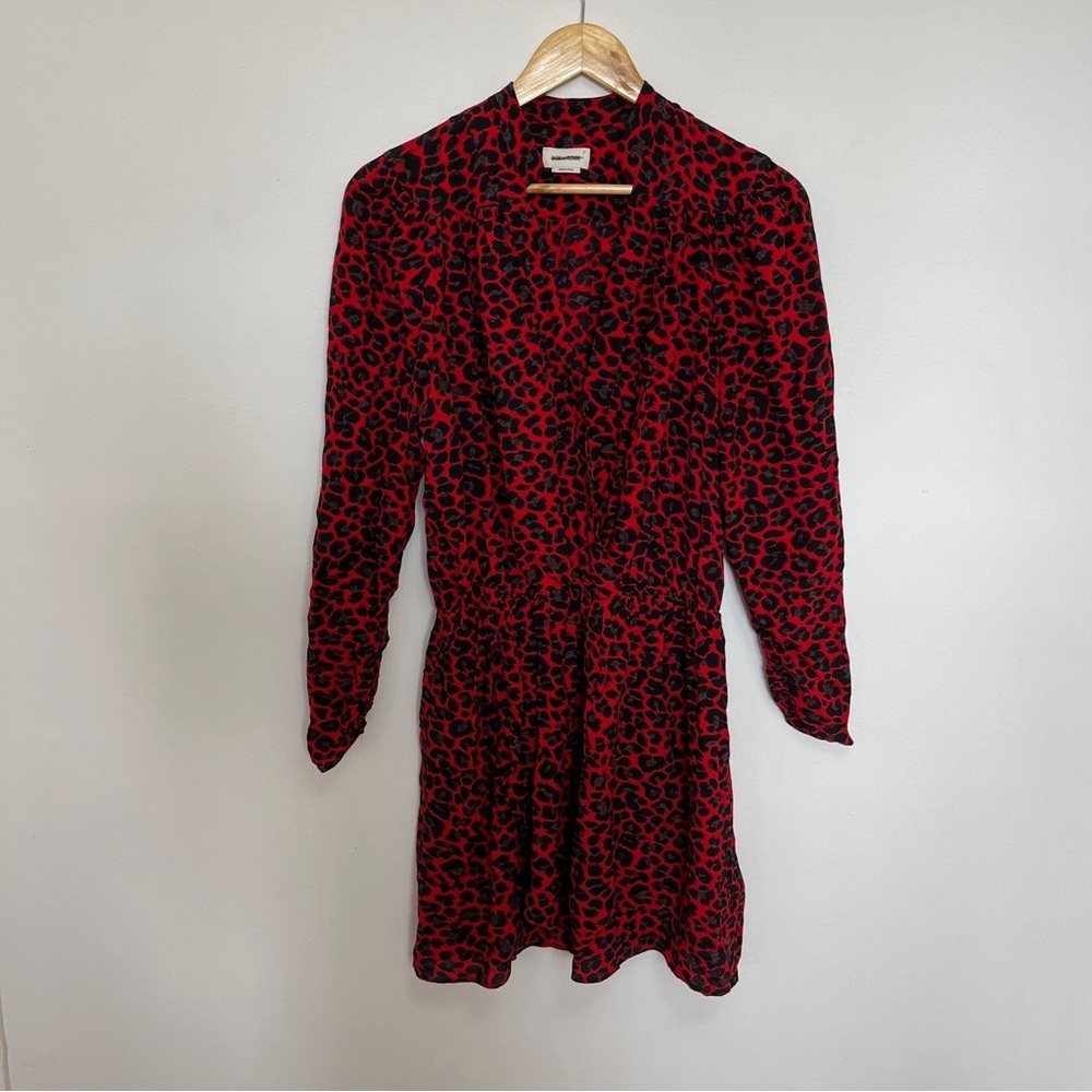 Zadig & Voltaire Animal Print Mini Dress Red Black Leopard Size Medium NWOT